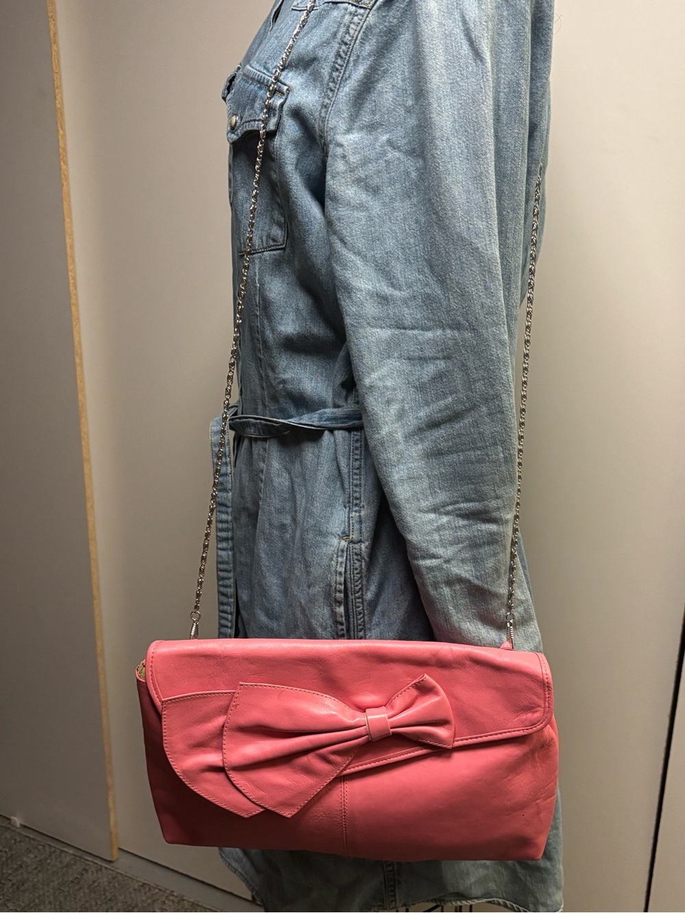 Women's Pink Bow Leather Crossbody Bag